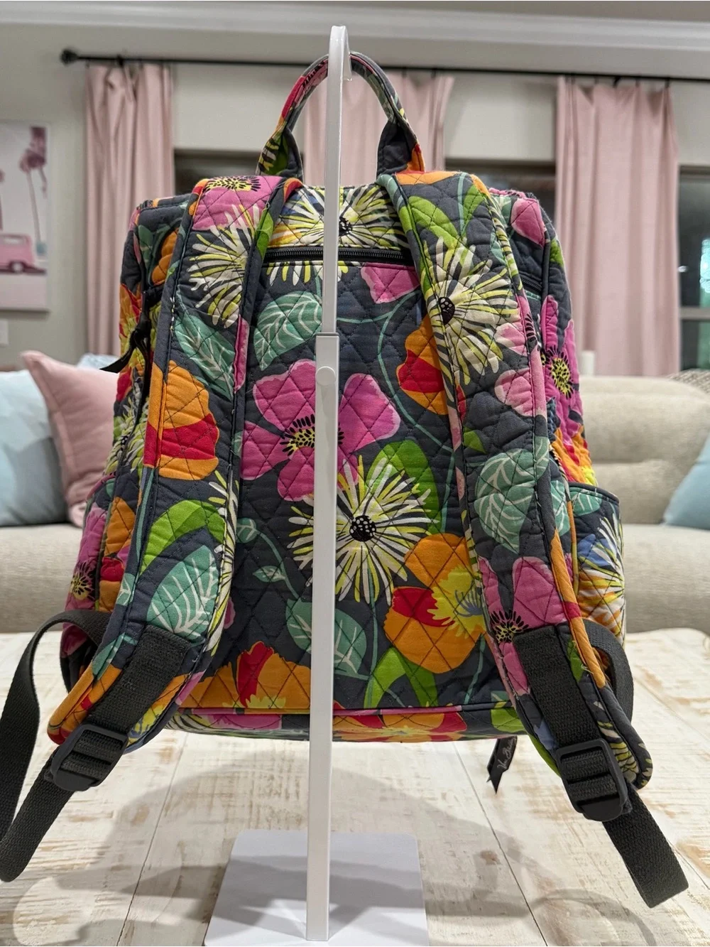 Vera Bradley Floral Quilted Backpack Pink, Yellow, Green, Orange in Jazzy Blooms